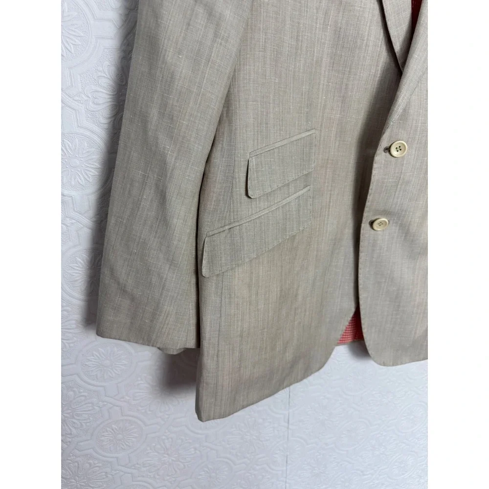 Custom Made Beige Linen Wool Sport Coat Blazer Suit Jacket 42 Short Tailored
